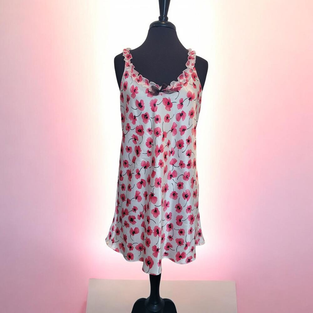 VTG Oscar de la Renta Pink Label Silk Floral Slip Dress L Y2K Babydoll Boudoir